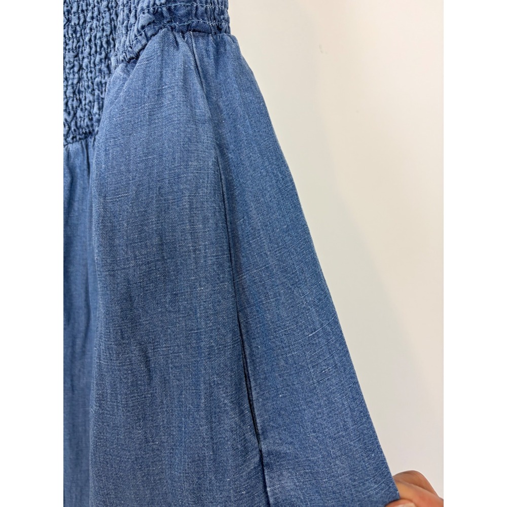 Marine Layer Selene Maxi Dress Medium Chambray Blue Smocked Tiered Linen Blend - Picture 5 of 11
